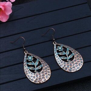 Bohemian copper patina hammered metal earrings